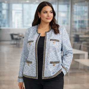 Lane Bryant Tweed Blazer Jacket Womens Plus 28 Blue White Boucle Career Business